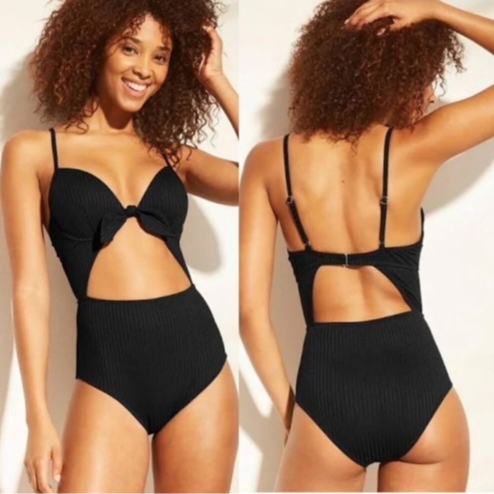 Shade & Shore Black Cut Out One Piece Bra Sized Swimsuit 34C